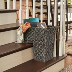 Creative Co-Op Woven Bankuan Rope Stair Basket with Handles Black